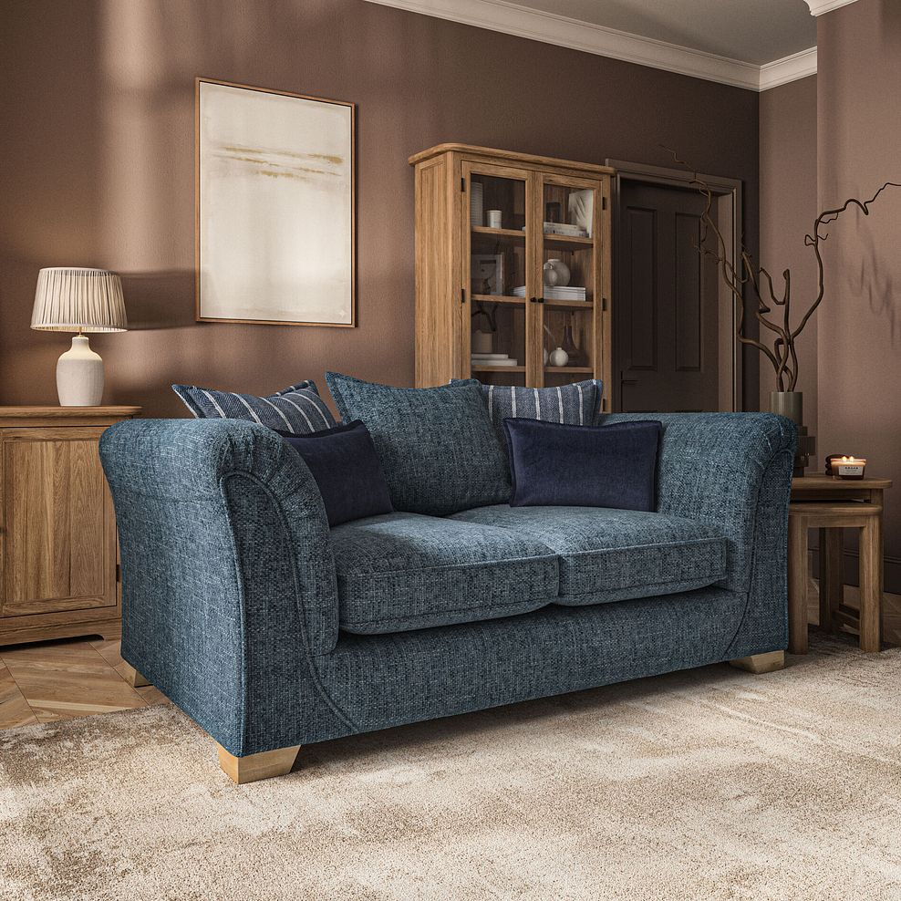 Milldale 2 Seater Pillow Back Sofa in  Milo Navy Fabric with Navy Scatters 1