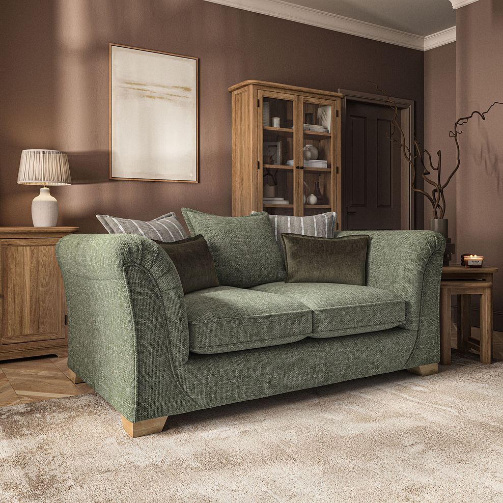 Milldale 2 Seater Pillow Back Sofa in Milo Olive Fabric with Earth Scatters 1