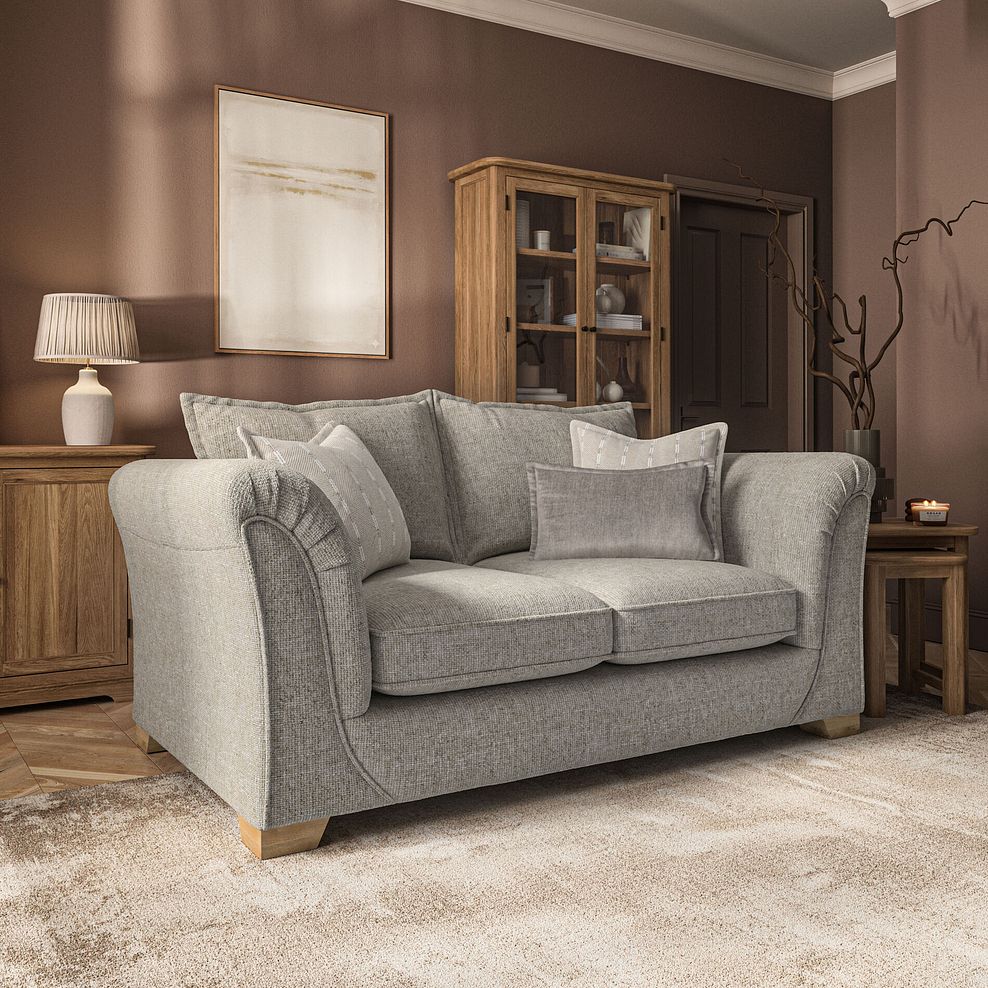 Milldale 2 Seater Sofa in Milo Mink Fabric with Linen Scatters 1