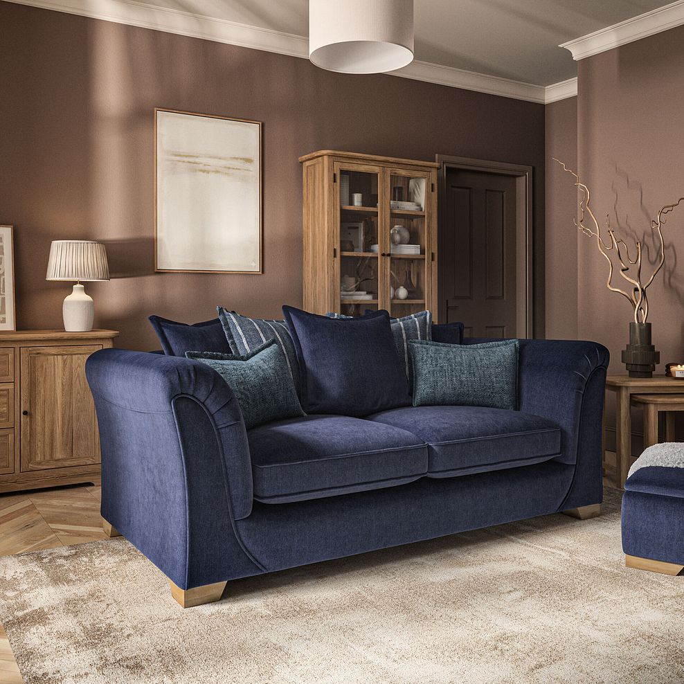 Milldale 3 Seater Pillow Back Sofa in Garda Atomic Fabric with Navy Scatters 1