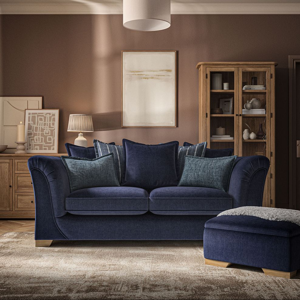Milldale 3 Seater Pillow Back Sofa in Garda Atomic Fabric with Navy Scatters 2
