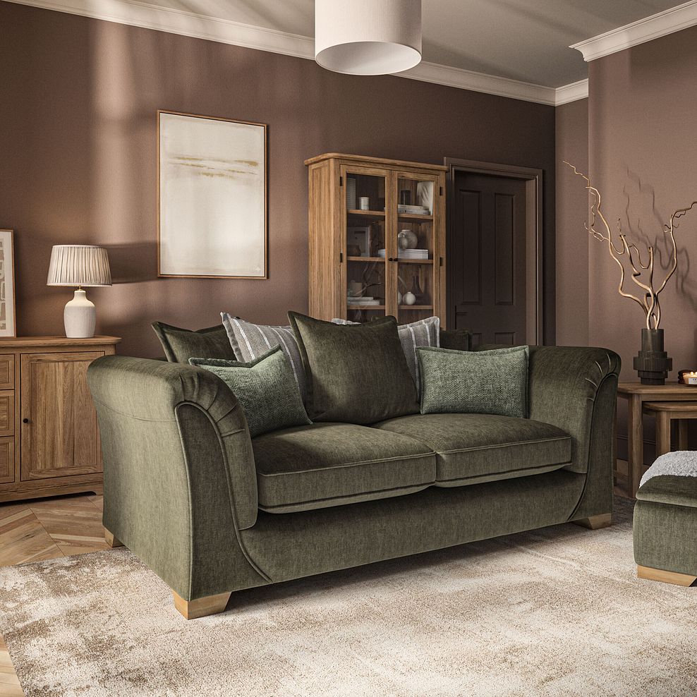 Milldale 3 Seater Pillow Back Sofa in Garda Seaweed Fabric with Earth Scatters 1