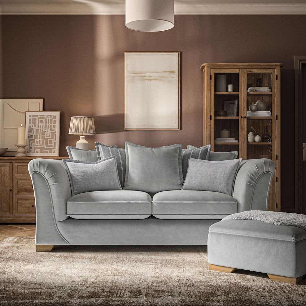 Milldale 3 Seater Pillow Back Sofa in Garda Showers Fabric with Grey Scatters 2
