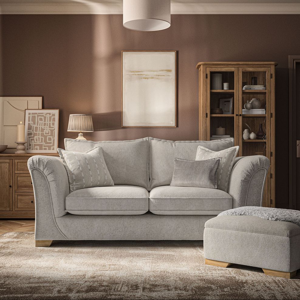 Milldale 3 Seater Sofa in Milo Cream Fabric with Linen Scatters 2