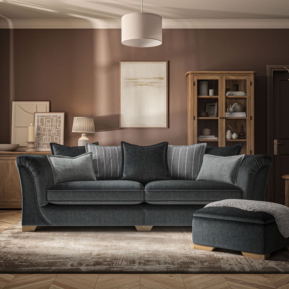 Milldale 4 Seater Pillow Back Sofa in Garda Carbon Fabric with Grey Scatters 2