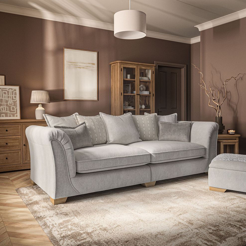 Milldale 4 Seater Pillow Back Sofa in  Milo Ivory Fabric with Linen Scatters 1