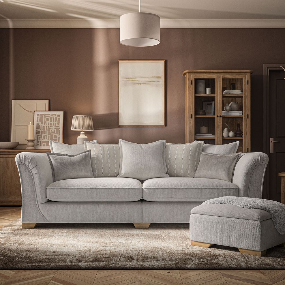 Milldale 4 Seater Pillow Back Sofa in  Milo Ivory Fabric with Linen Scatters 2
