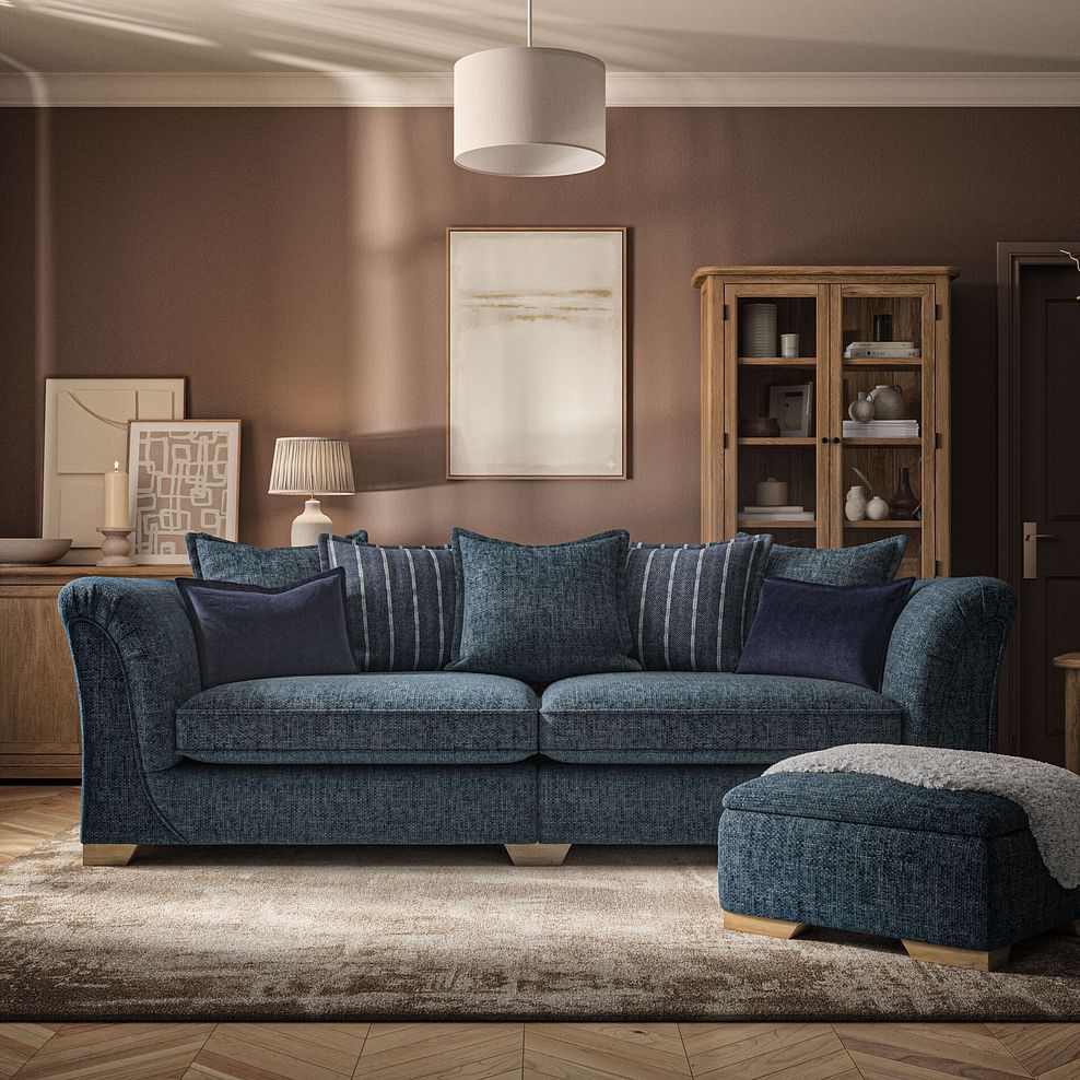 Milldale 4 Seater Pillow Back Sofa in  Milo Navy Fabric with Navy Scatters 2