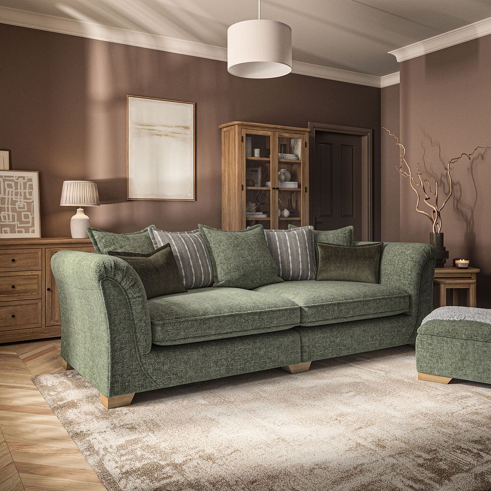 Milldale 4 Seater Pillow Back Sofa in Milo Olive Fabric with Earth Scatters 1