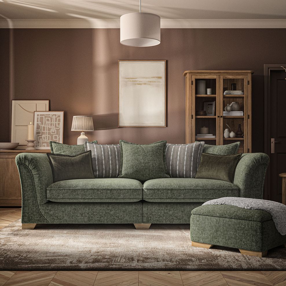 Milldale 4 Seater Pillow Back Sofa in Milo Olive Fabric with Earth Scatters 2