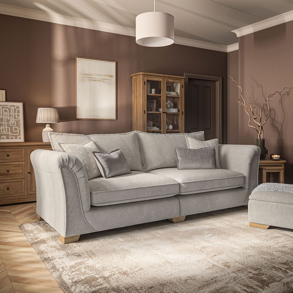 Milldale 4 Seater Sofa in Milo Cream Fabric with Linen Scatters 1