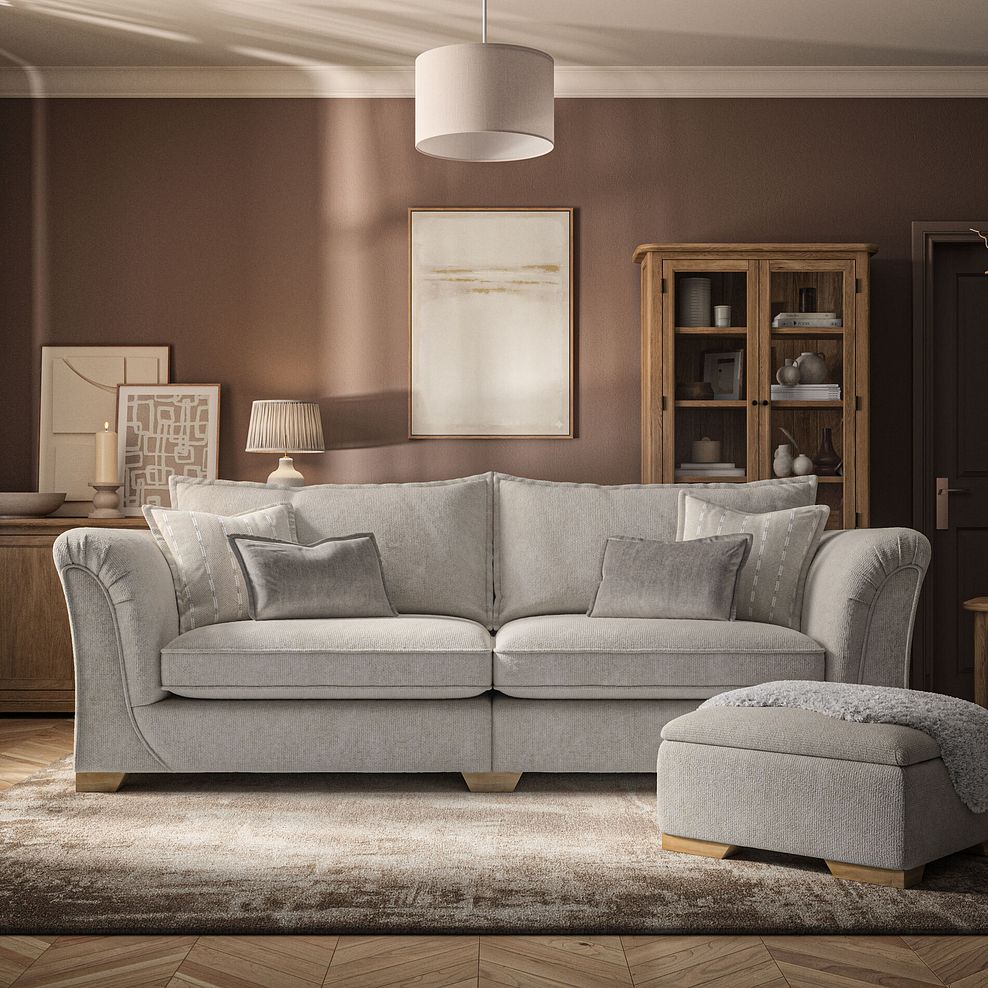 Milldale 4 Seater Sofa in Milo Cream Fabric with Linen Scatters 2