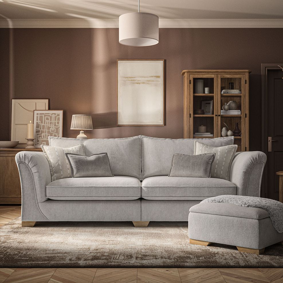 Milldale 4 Seater Sofa in  Milo Ivory Fabric with Linen Scatters 2
