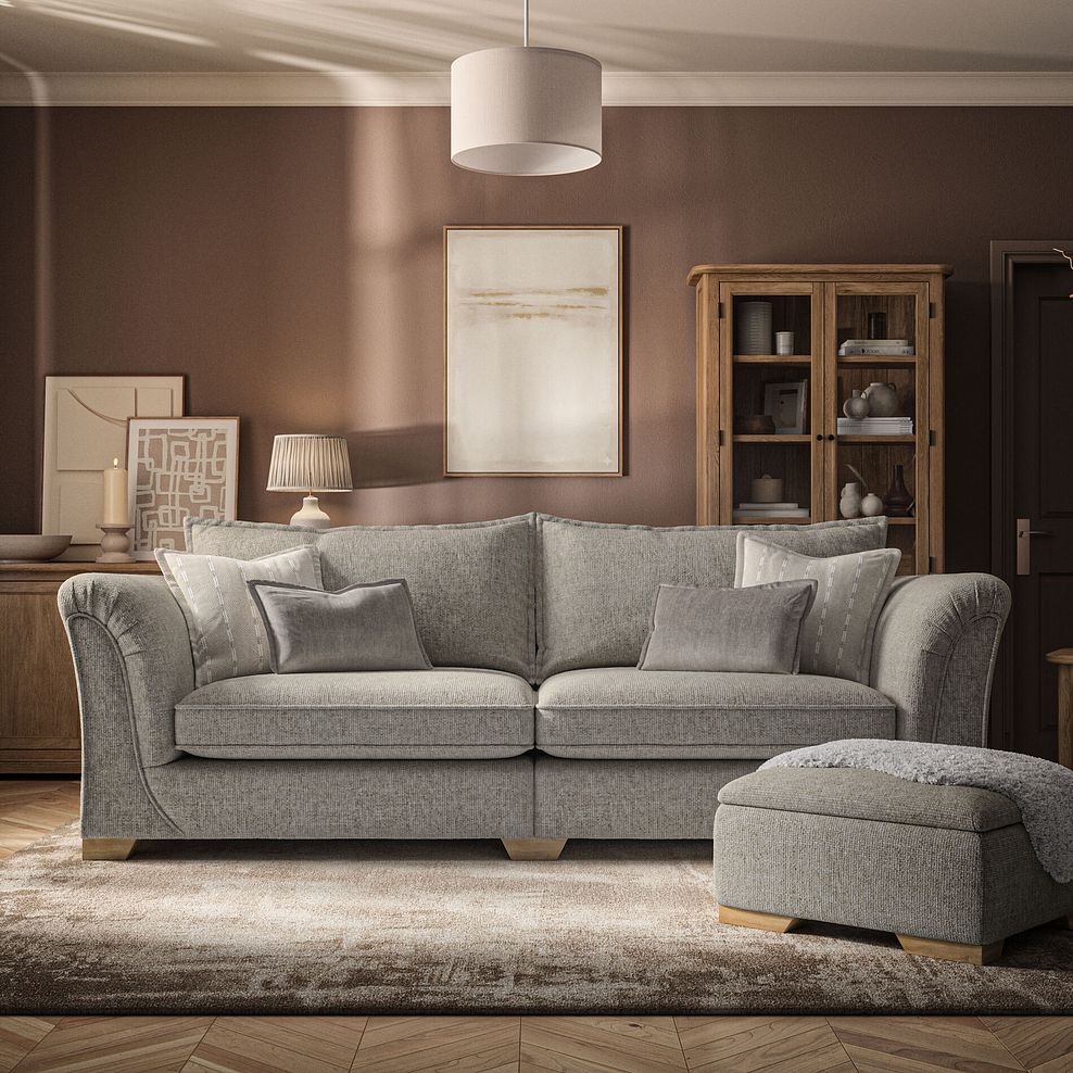 Milldale 4 Seater Sofa in Milo Mink Fabric with Linen Scatters 2