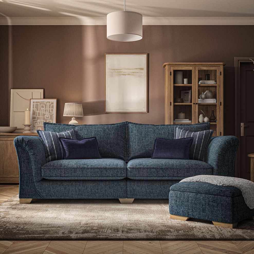 Milldale 4 Seater Sofa in  Milo Navy Fabric with Navy Scatters 2