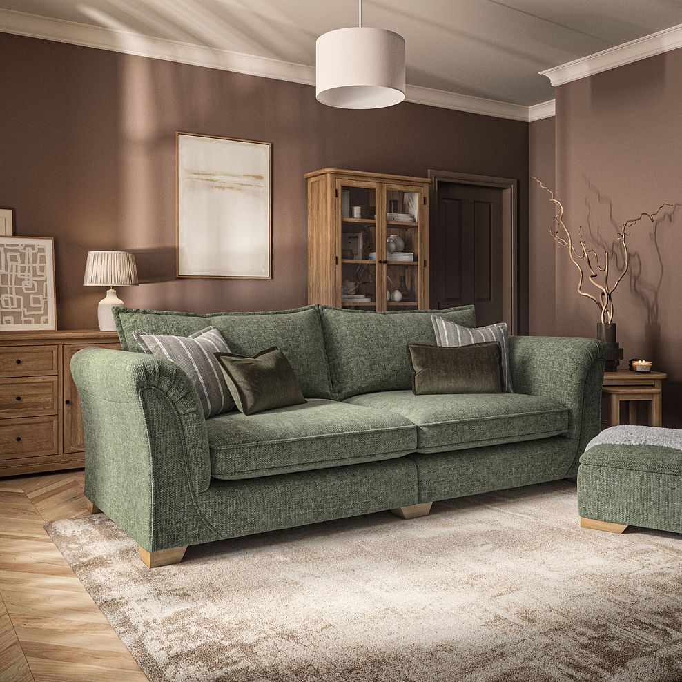 Milldale 4 Seater Sofa in Milo Olive Fabric with Earth Scatters 1