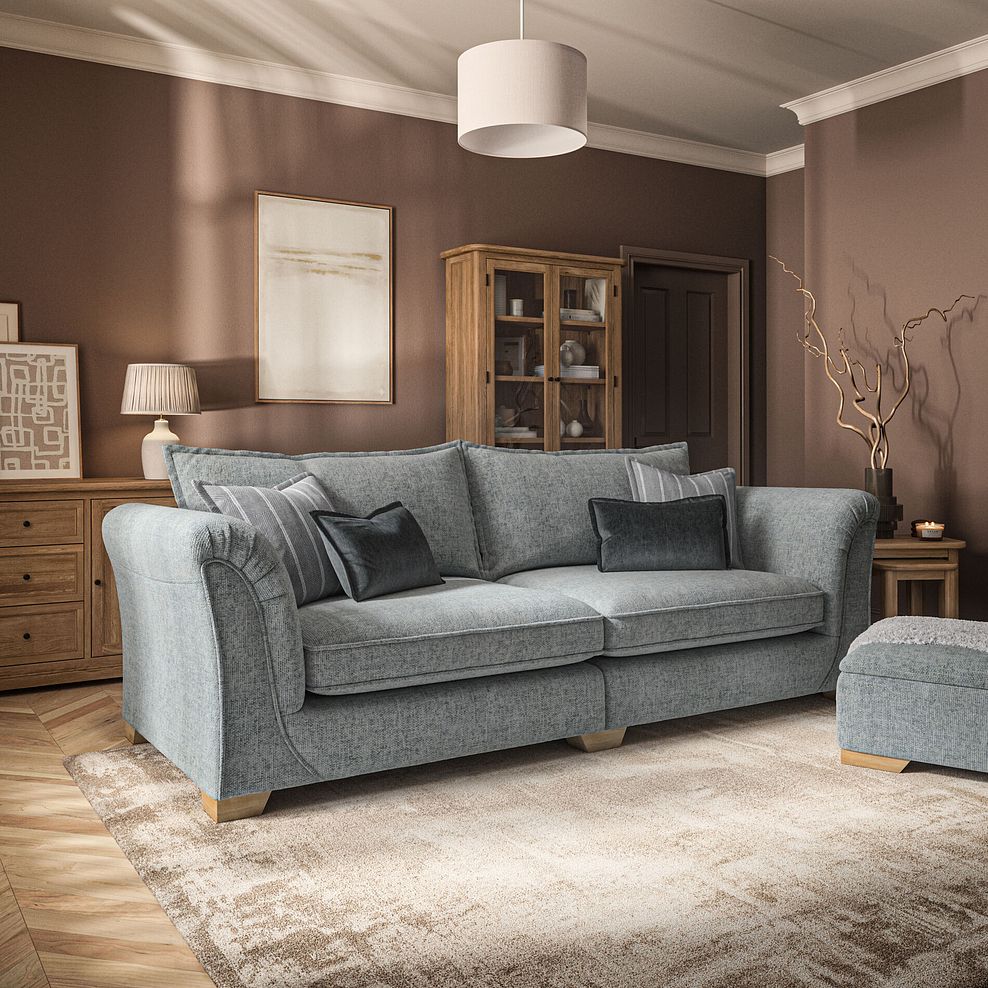 Milldale 4 Seater Sofa in Milo Pewter Fabric with Grey Scatters 1