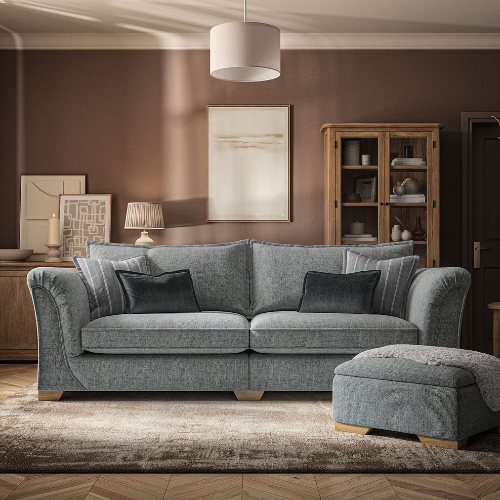 Milldale 4 Seater Sofa in Milo Pewter Fabric with Grey Scatters 2