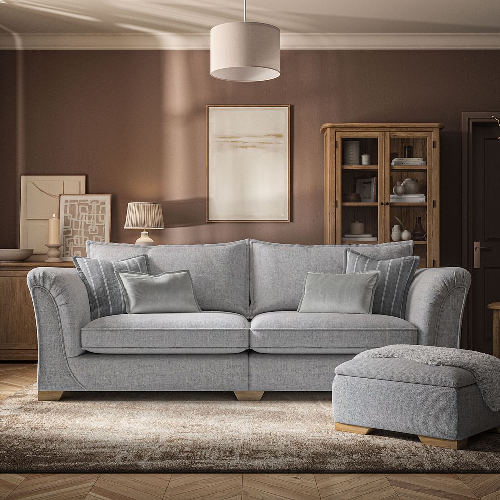 Milldale 4 Seater Sofa in Milo Silver Fabric with Grey Scatters 2