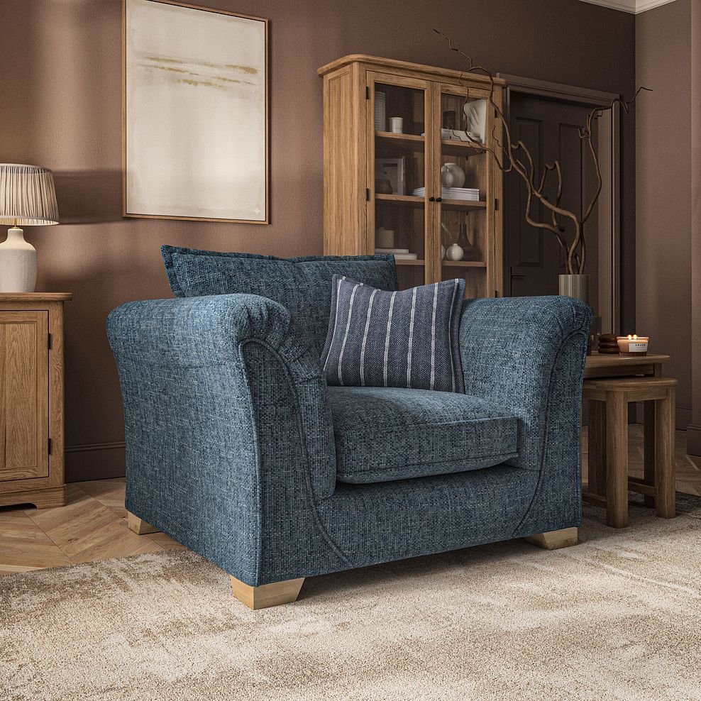 Milldale Armchair in  Milo Navy Fabric with Navy Scatters 1