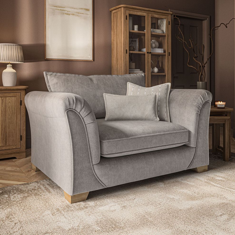 Milldale Loveseat in Garda Acier Fabric with Linen Scatters 1