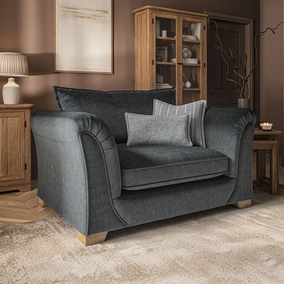 Milldale Loveseat in Garda Carbon Fabric with Grey Scatters 1