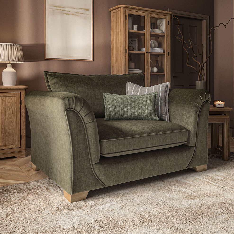 Milldale Loveseat in Garda Seaweed Fabric with Earth Scatters 1