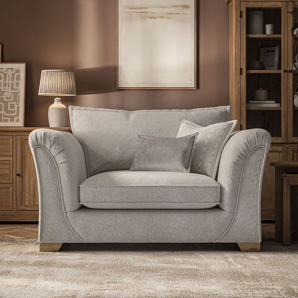 Milldale Loveseat in Milo Cream Fabric with Linen Scatters 2
