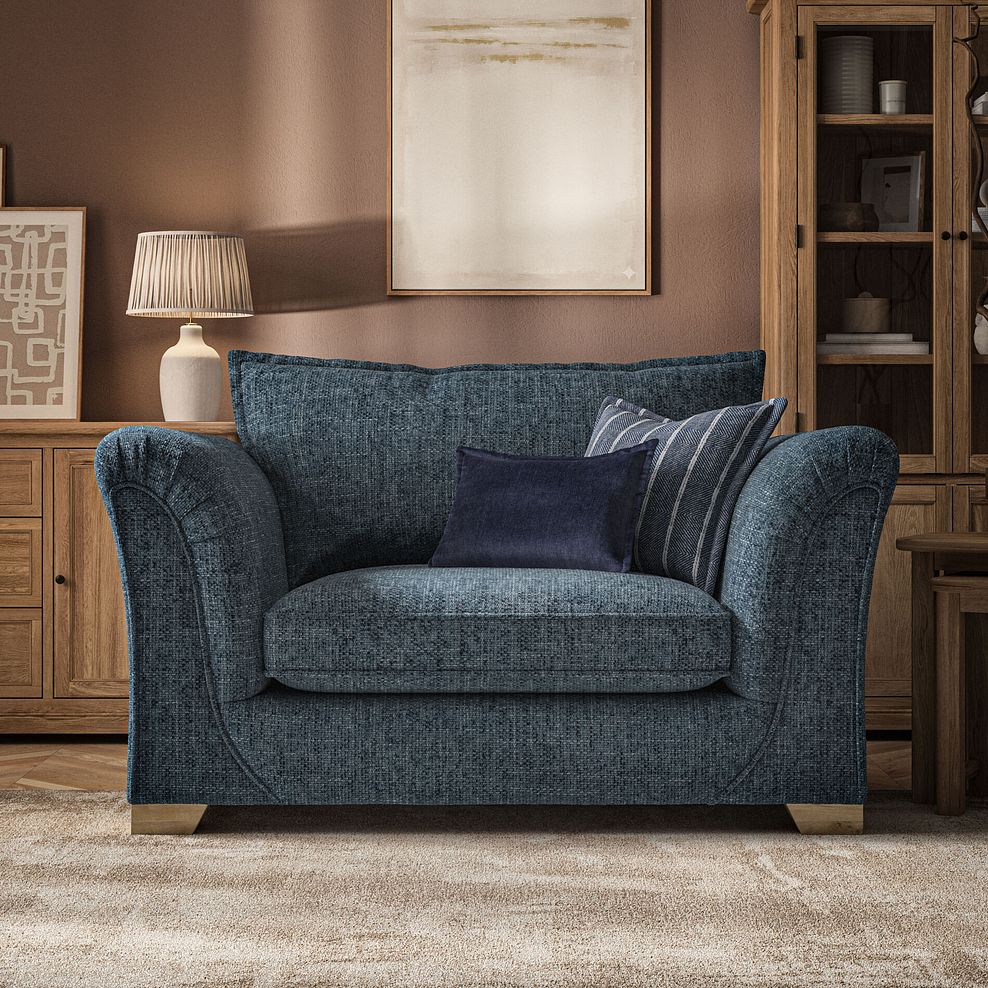 Milldale Loveseat in  Milo Navy Fabric with Navy Scatters 2