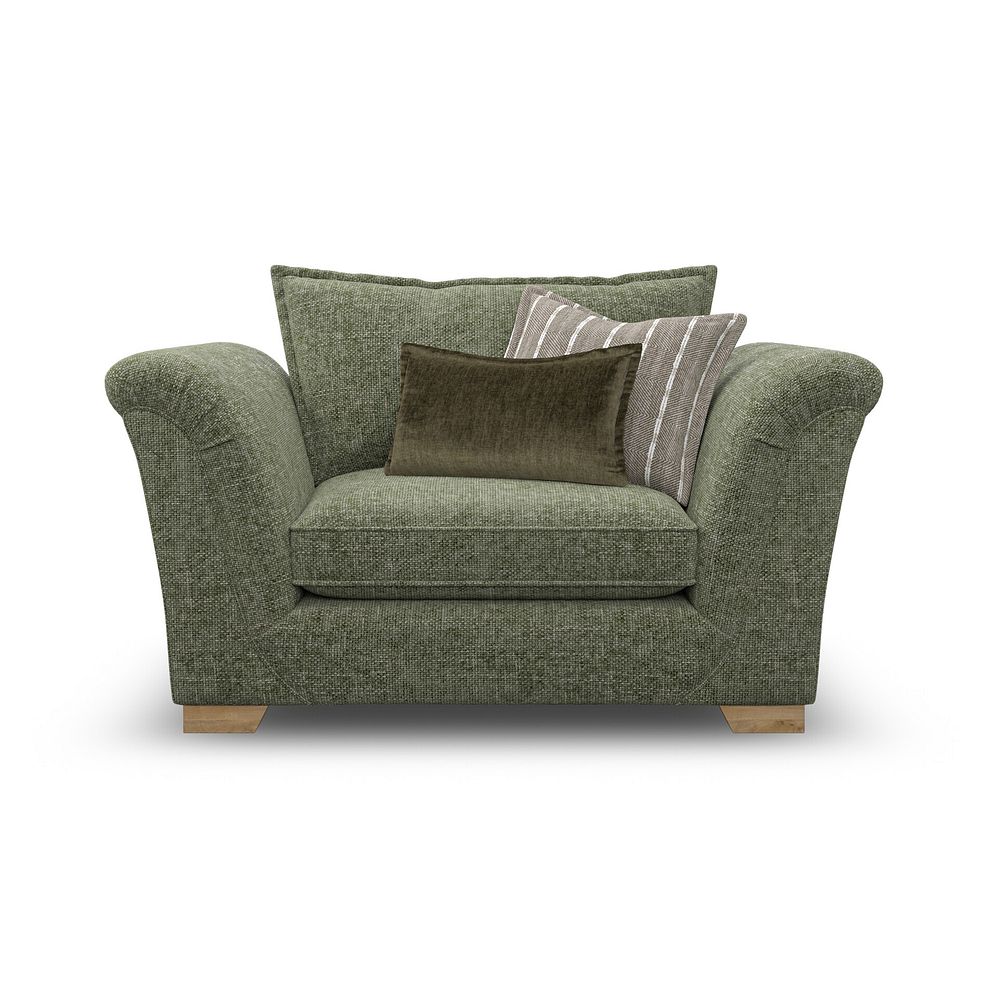 Milldale Loveseat in Milo Olive Fabric with Earth Scatters 2
