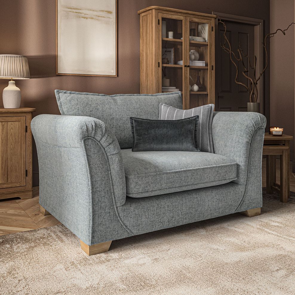 Milldale Loveseat in Milo Pewter Fabric with Grey Scatters 1