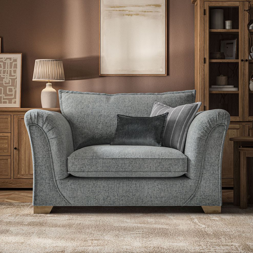 Milldale Loveseat in Milo Pewter Fabric with Grey Scatters 2