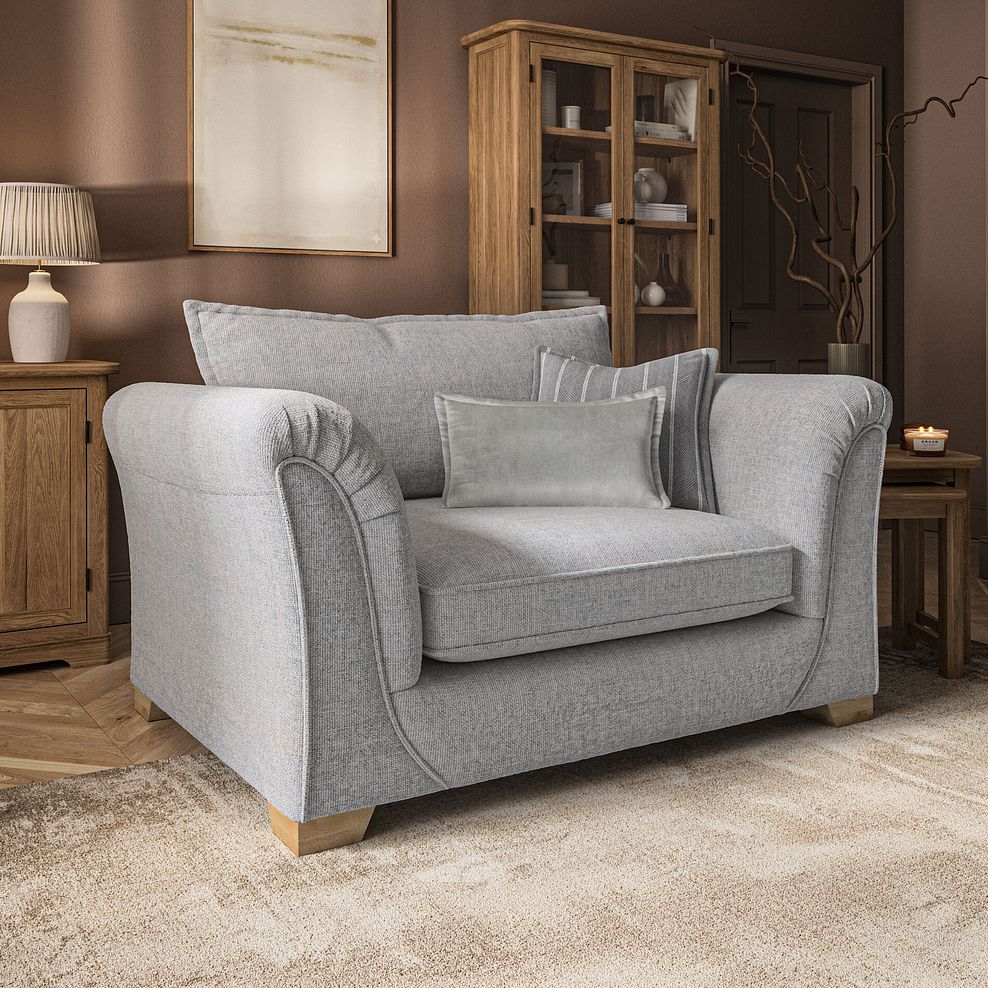 Milldale Loveseat in Milo Silver Fabric with Grey Scatters 1