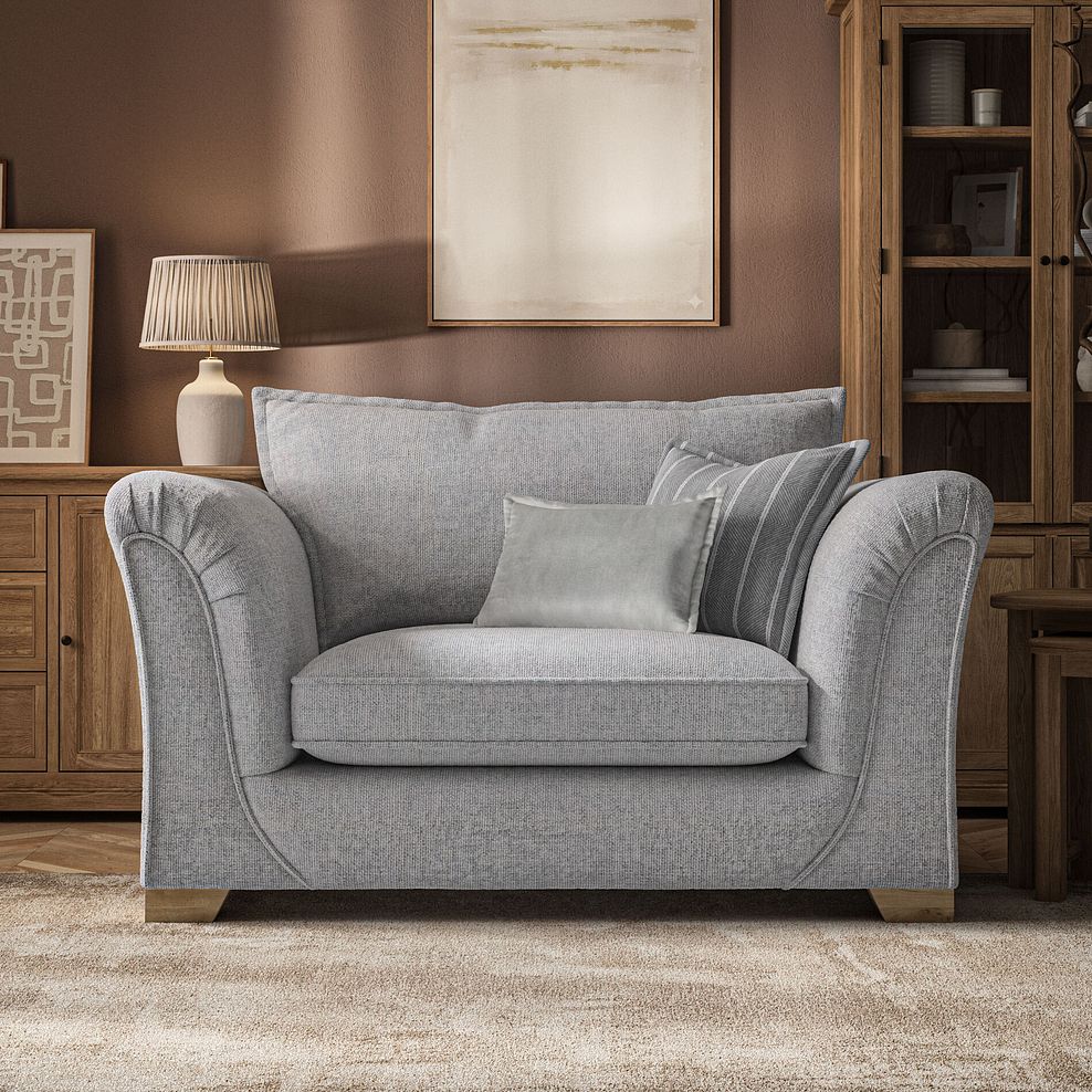 Milldale Loveseat in Milo Silver Fabric with Grey Scatters 2