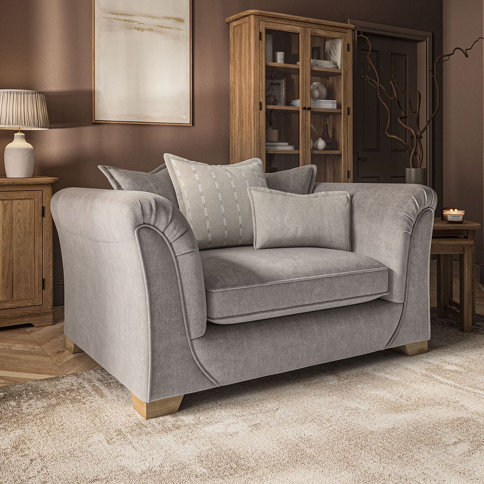 Milldale Pillow Back Loveseat in Garda Acier Fabric with Linen Scatters 1
