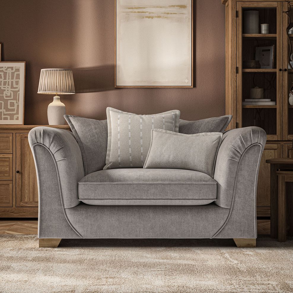 Milldale Pillow Back Loveseat in Garda Acier Fabric with Linen Scatters 2