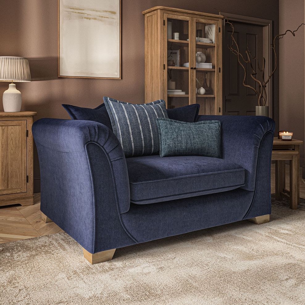 Milldale Pillow Back Loveseat in Garda Atomic Fabric with Navy Scatters 1