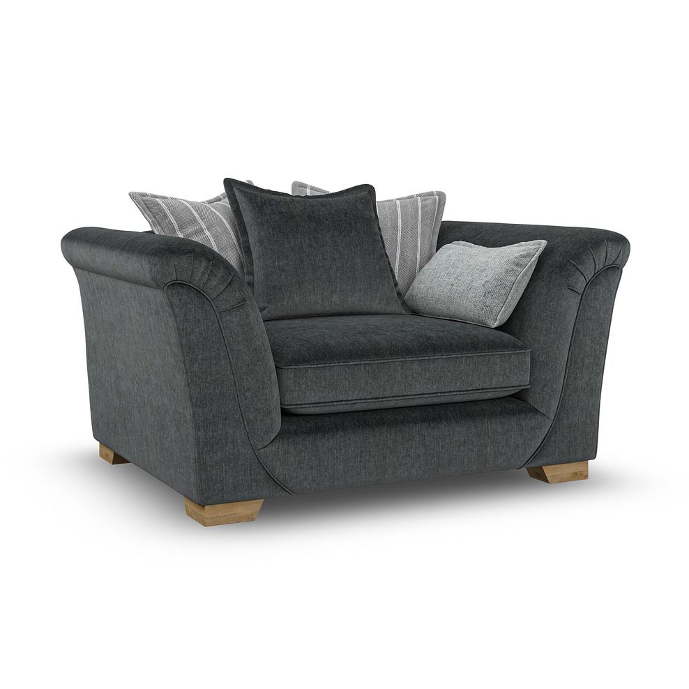 Milldale Pillow Back Loveseat in Garda Carbon Fabric with Grey Scatters 1
