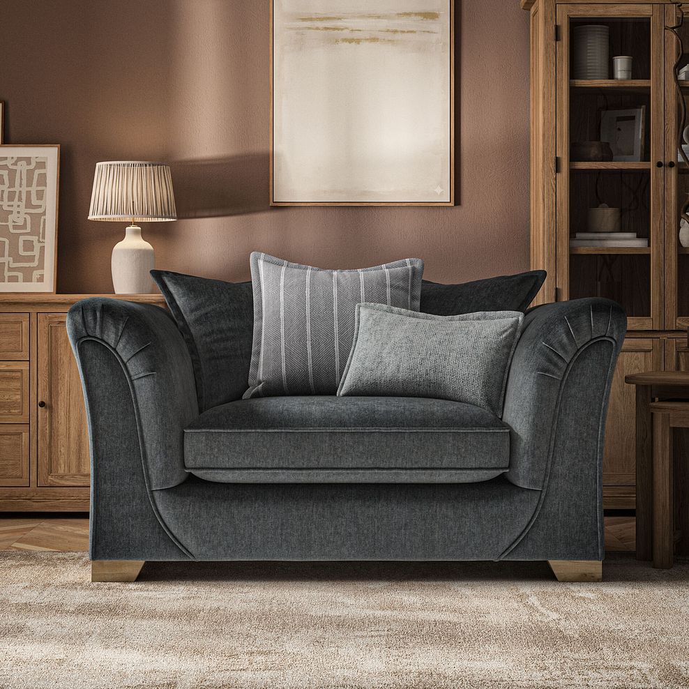 Milldale Pillow Back Loveseat in Garda Carbon Fabric with Grey Scatters 2