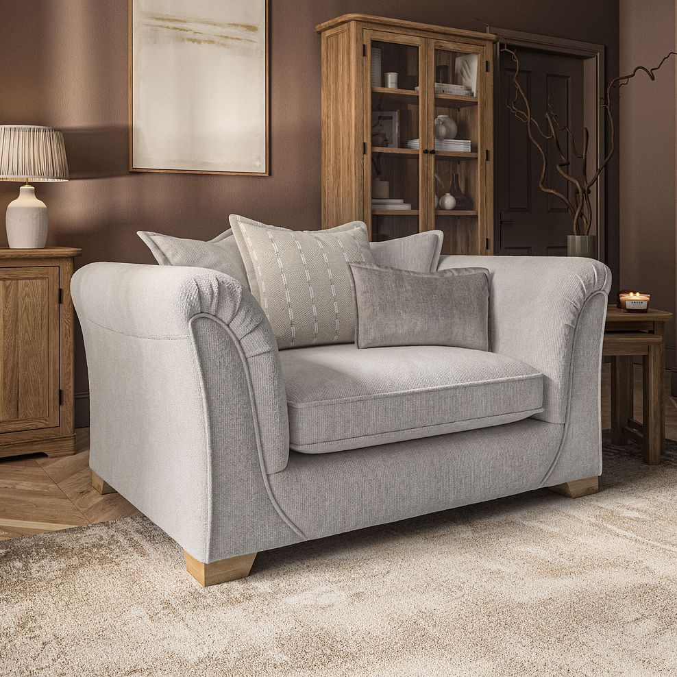 Milldale Pillow Back Loveseat in  Milo Ivory Fabric with Linen Scatters 1