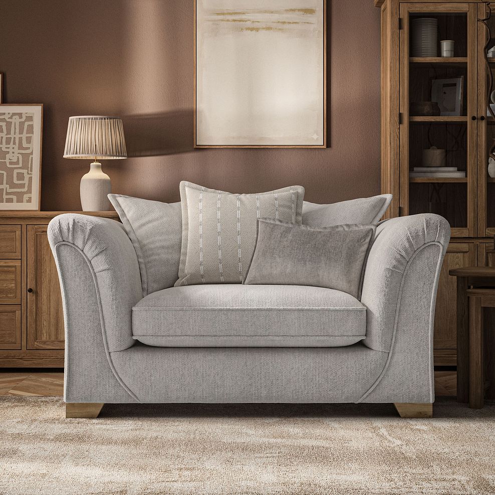 Milldale Pillow Back Loveseat in  Milo Ivory Fabric with Linen Scatters 2