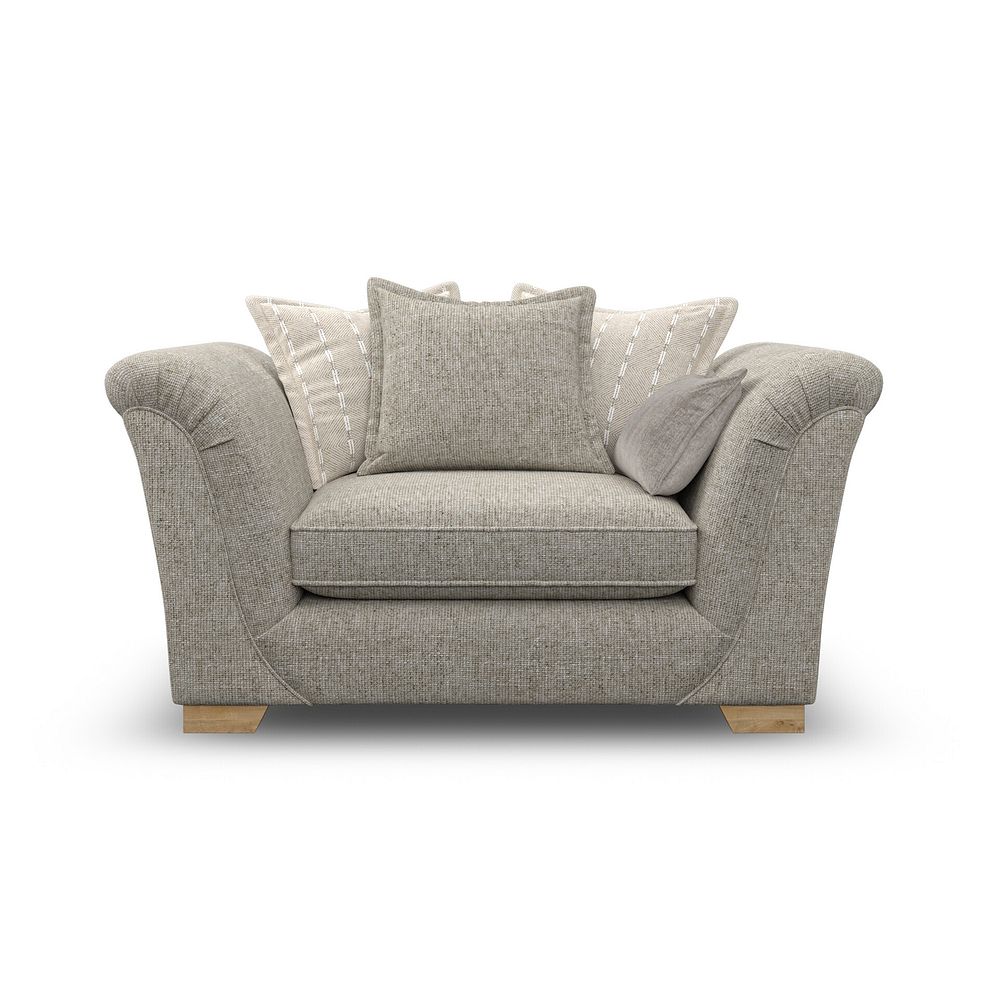 Milldale Pillow Back Loveseat in Milo Mink Fabric with Linen Scatters 2