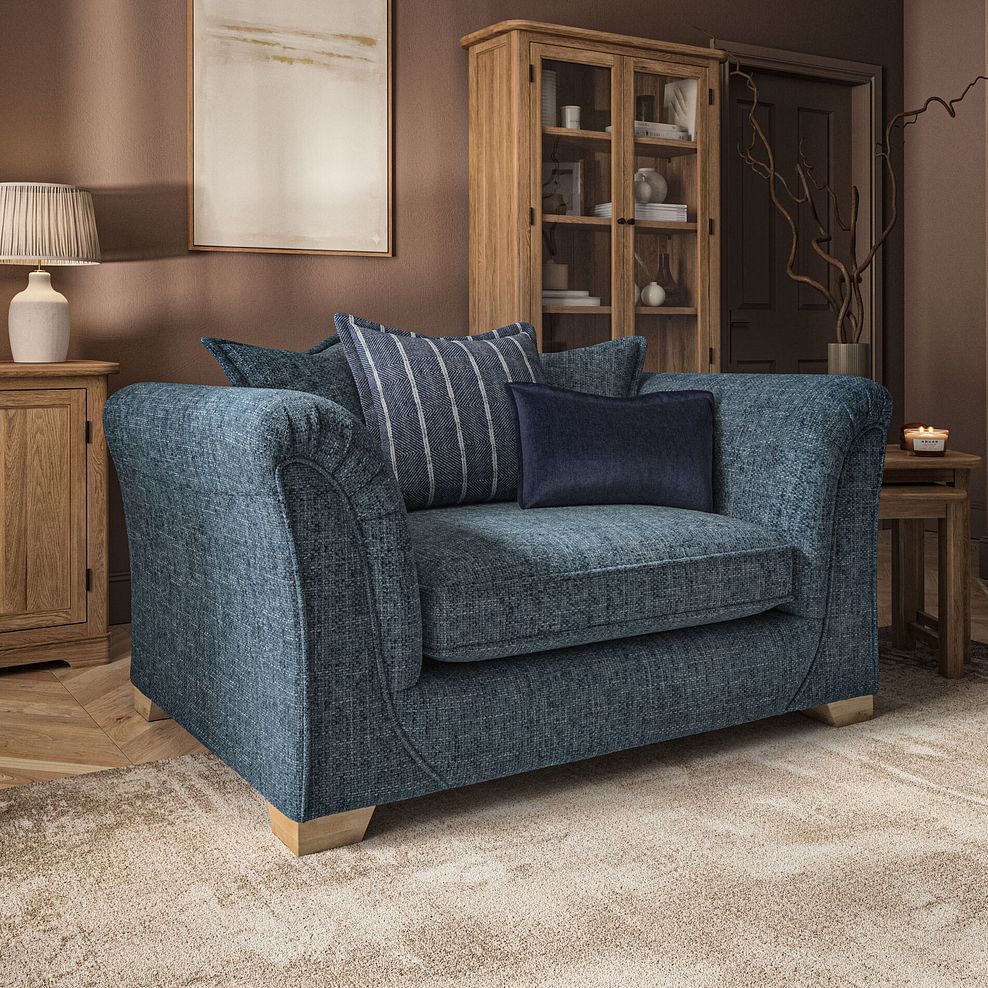 Milldale Pillow Back Loveseat in  Milo Navy Fabric with Navy Scatters 1