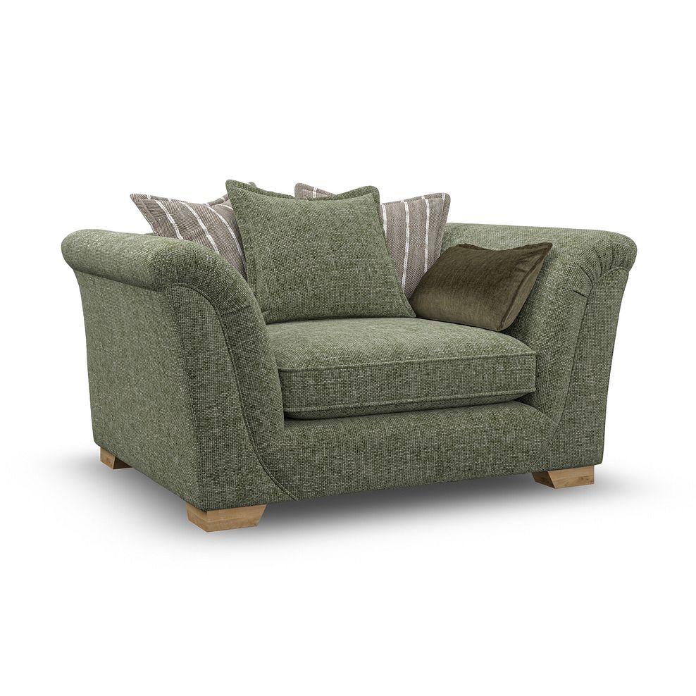 Milldale Pillow Back Loveseat in Milo Olive Fabric with Earth Scatters 1