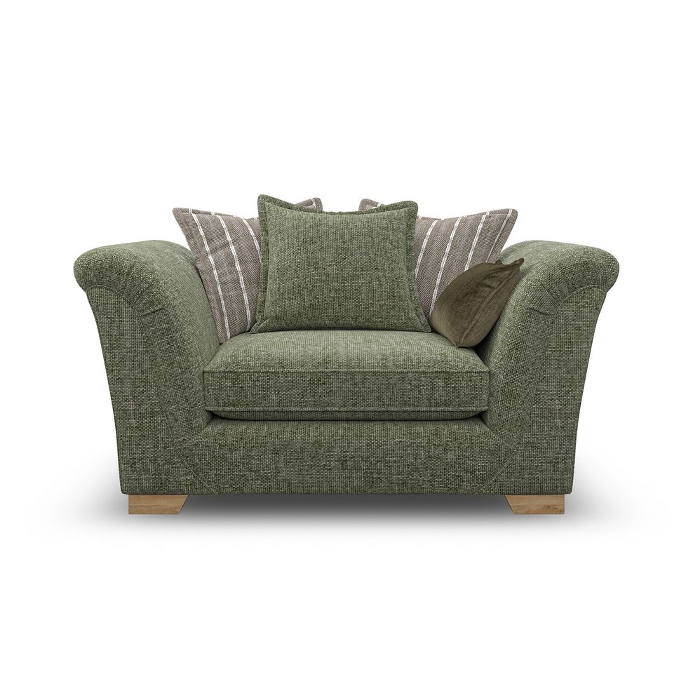 Milldale Pillow Back Loveseat in Milo Olive Fabric with Earth Scatters 2