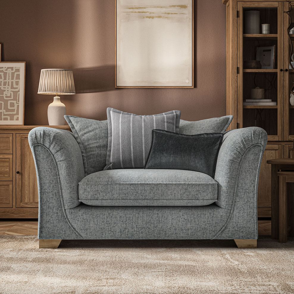 Milldale Pillow Back Loveseat in Milo Pewter Fabric with Grey Scatters 2