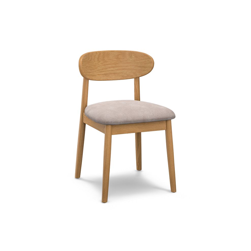 Modern Natural Oak Chair with Dappled Beige Fabric Seat 1
