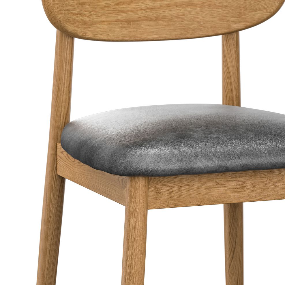 Modern Natural Oak Chair with Vintage Black Leather Look Seat 5