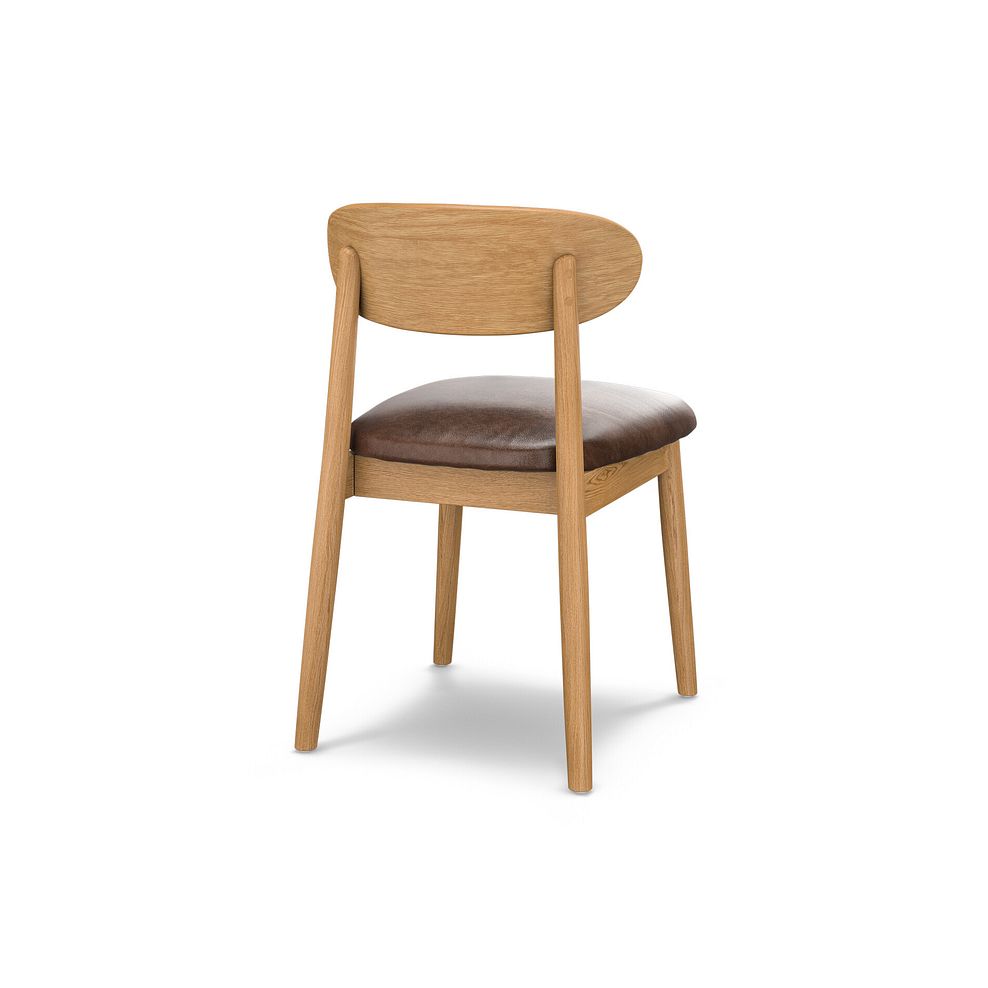 Modern Natural Oak Chair with Vintage Brown Leather Look Seat 4
