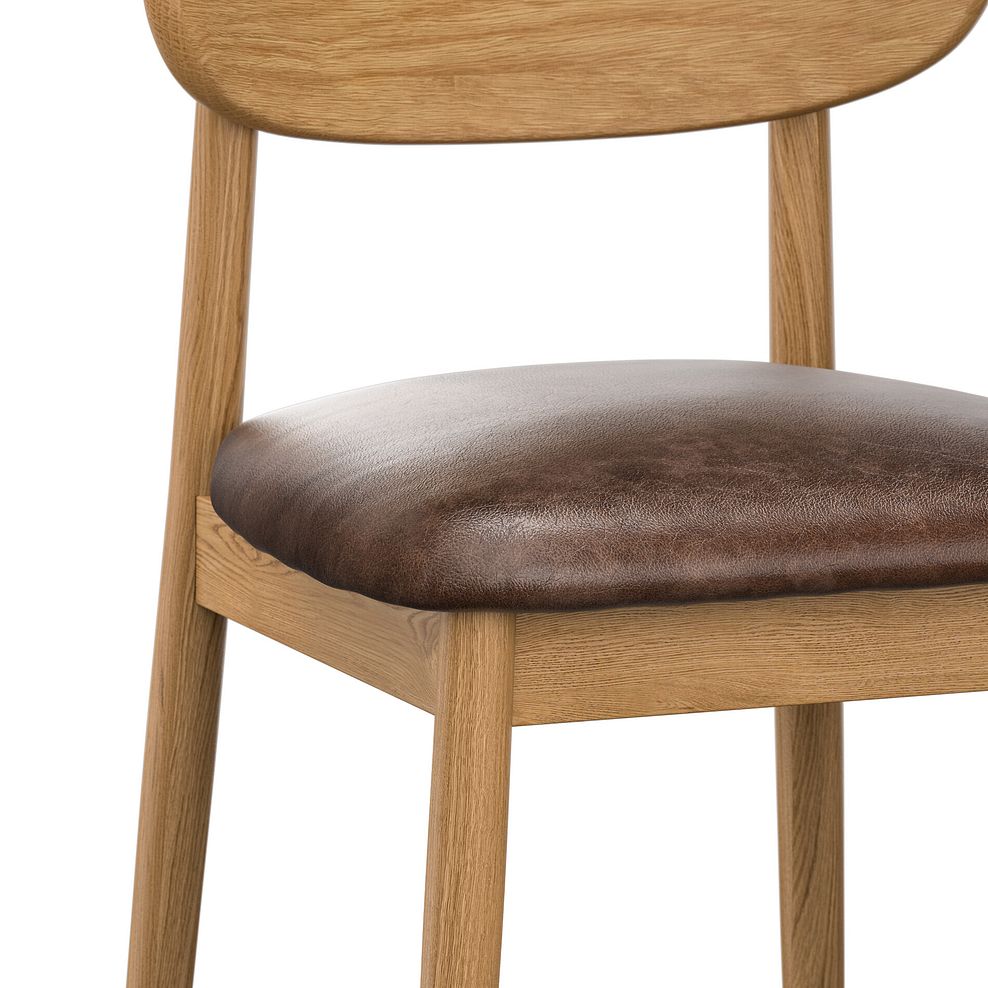 Modern Natural Oak Chair with Vintage Brown Leather Look Seat 5
